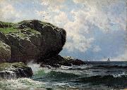 Alfred Thompson Bricher Rocky Head with Sailboats in Distance Spain oil painting artist
